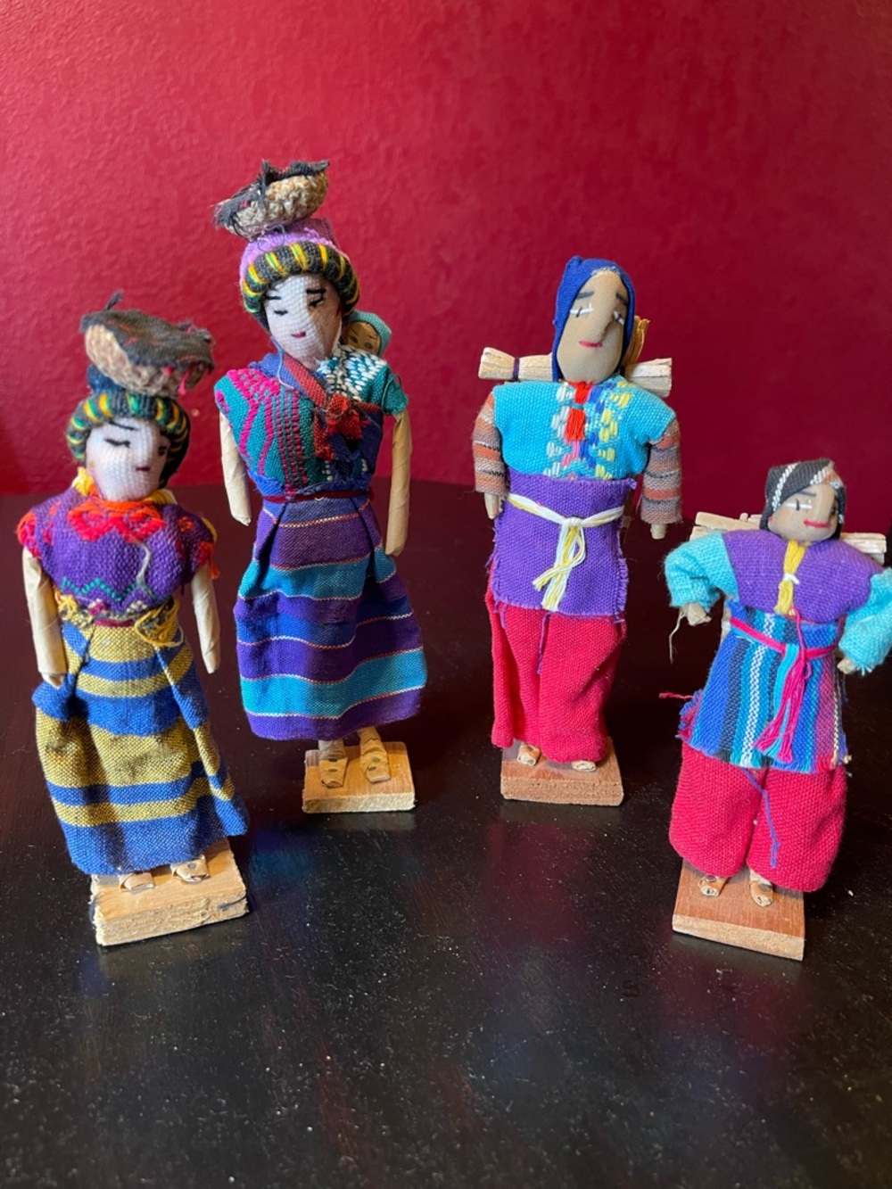 Vintage Folk Art Handmade Guatemalan Fabric Dolls Set Of 4